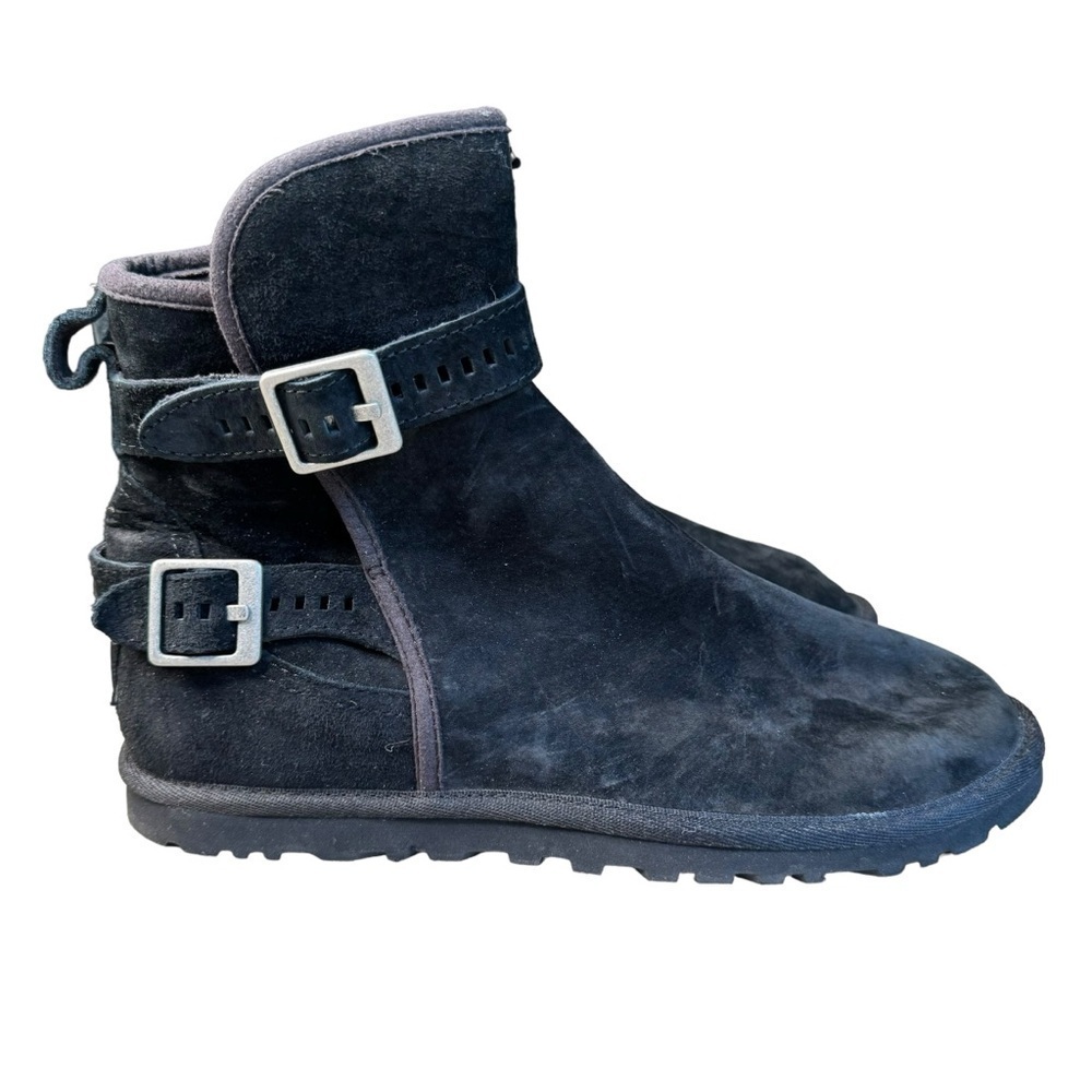 Ugg Pure Leni Boots Size 7 Leather Suede 1005387 Buckle Strap Ankle Wool Sole